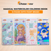 Magical Watercolor Coloring Book - 12 Pages With Paint Brush | Pack of 2