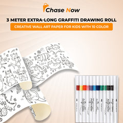 9 FT EXTRA-LONG GRAFFITI DRAWING ROLL CREATIVE WALL ART PAPER FOR KIDS WITH COLOR MARKERS