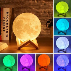 3D LED Moon Lamp with Wooden Stand - 13 cm